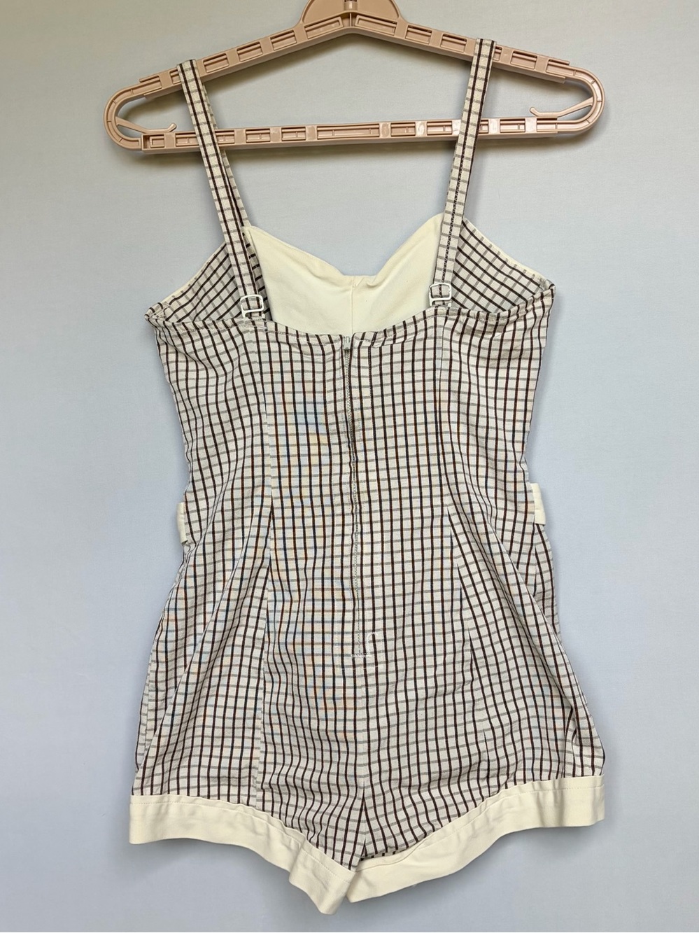 Vtg 70s Jantzen Swimsuit Playsuit Sz 16 USA Cream Stripe Pinup Romper Yacht READ - Picture 5 of 16